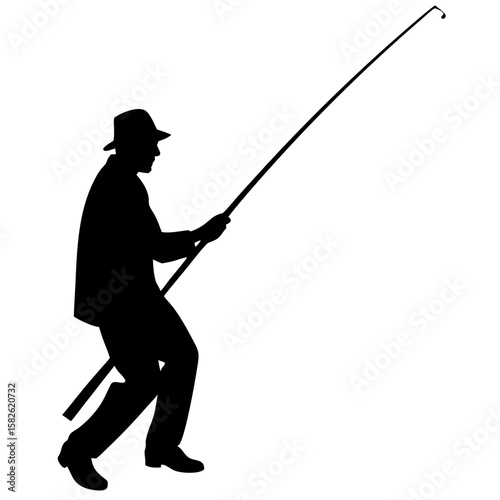 Fisherman casting rod silhouette vector illustration