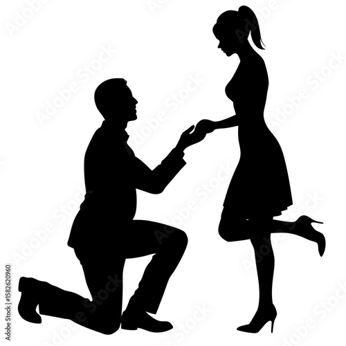 Man proposing to woman silhouette vector illustration