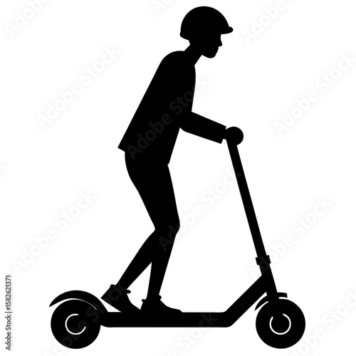 Person riding electric scooter wearing helmet silhouette vector illustration