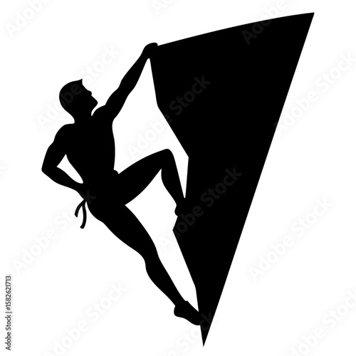 Man climbing rock wall extreme sport black silhouette vector illustration
