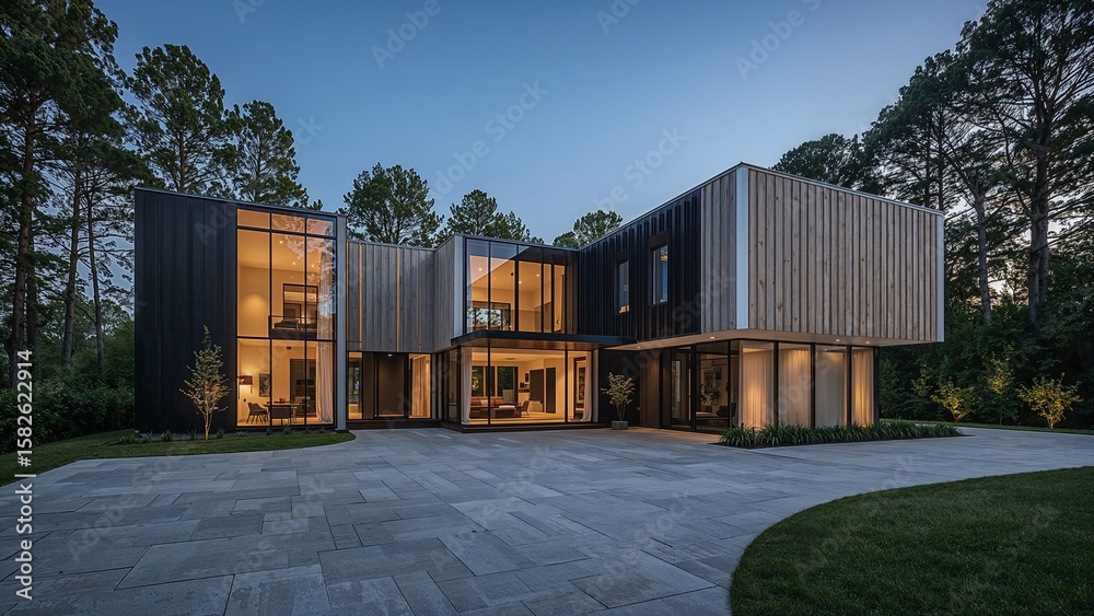 Obraz premium Modern Minimalist Home Architectural Exterior Design with Natural Light
