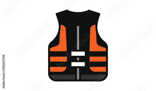 Black and orange life vest for water sports and safety on white background