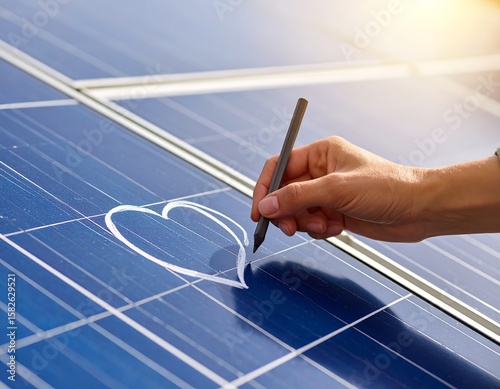 Hand drawing heart on solar panels