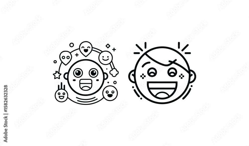 Fototapeta premium Joyful cartoon faces with expressive eyes and open mouths celebrating happiness and fun