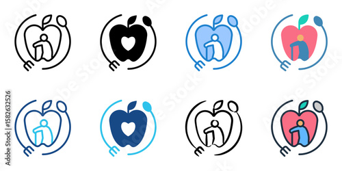 Senior Nutrition icon set multiple style collection 
