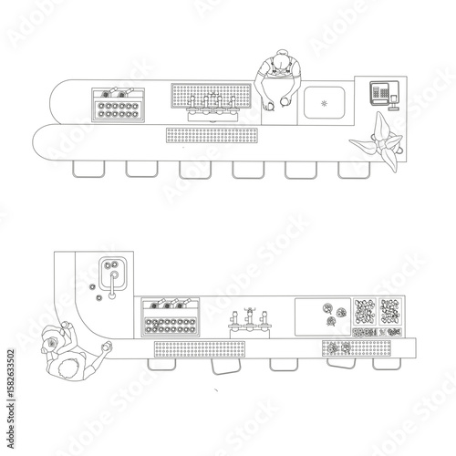 Vector Top View of Pub or Bar Counter with Drinks and Snacks — Modern Bar Design Illustration