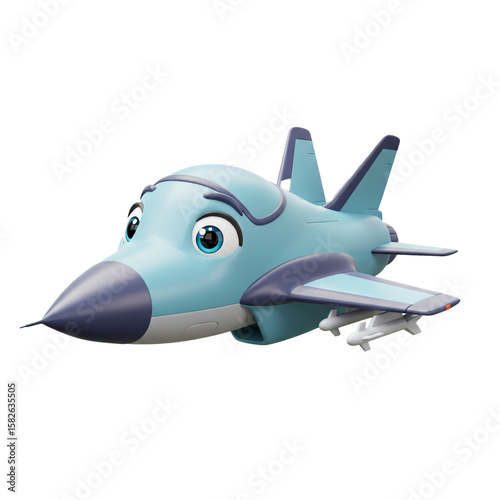 Wallpaper Mural Charming blue cartoon airplane character with big eyes and joyful expression Torontodigital.ca