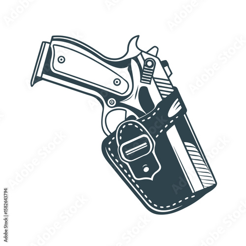 Gun Holster Flat Vector Icon Minimalist Tactical Gear.