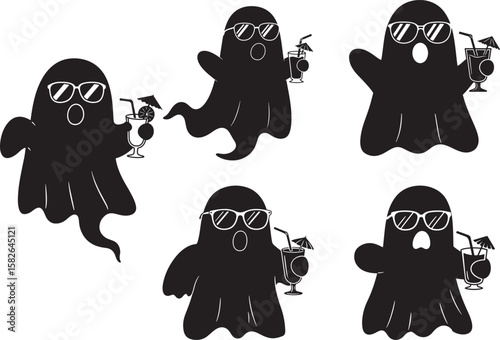 Ghost In Sunglasses With Cocktail silhouette