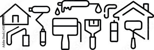 Black vector icon set of kitchen utensils and security tools with silhouettes of guns and keys