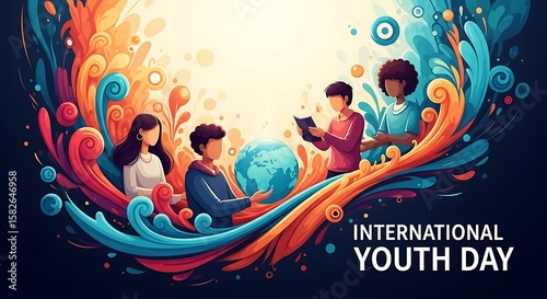 Illustrative depiction of International Youth Day celebration with diversity