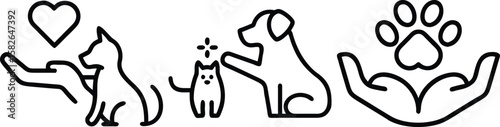 Black and white abstract background with a cute, sitting cartoon dog illustration