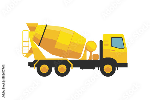 Vector illustration of yellow concrete truck in flat style. Heavy machine transportation for construction and mining companies. Heavy vehicle modern machine for logo, icon, advertising illustration