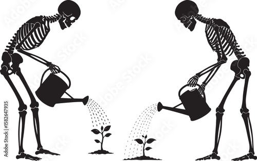Skeleton Watering Plant silhouette