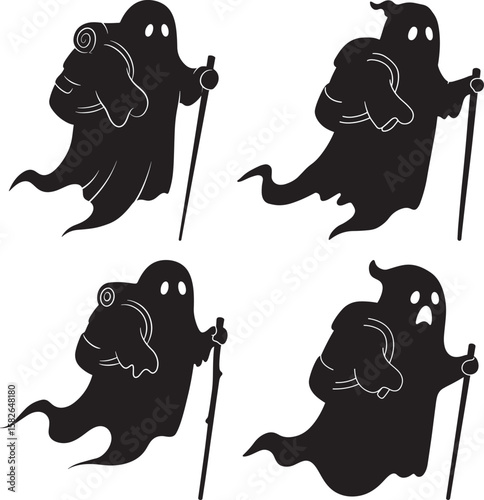 Ghost With Backpack And Walking Stick silhouette