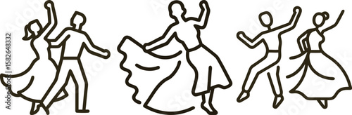 Vector sketch illustration of black and white abstract background with dancing couple silhouette