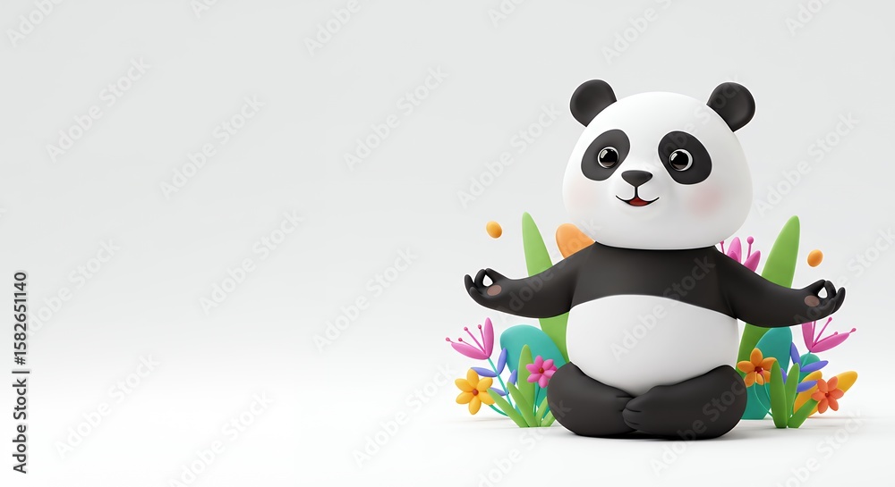 Fototapeta premium Cute cartoon panda in yoga pose