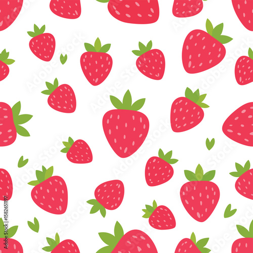 Cute red strawberries with green leaves scattered on a white background strawberry