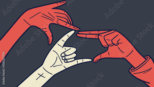 Artistic representation of diverse hands forming shapes, showcasing creativity and collaboration.