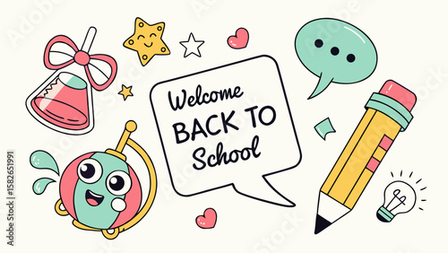 A colorful, playful illustration featuring school-themed elements, perfect for back-to-school promotions.