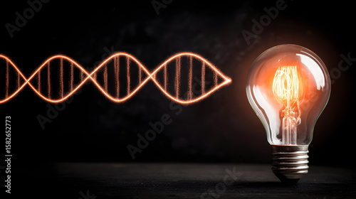 A glowing lightbulb casts a DNA shadow, symbolizing a breakthrough in minimalist living