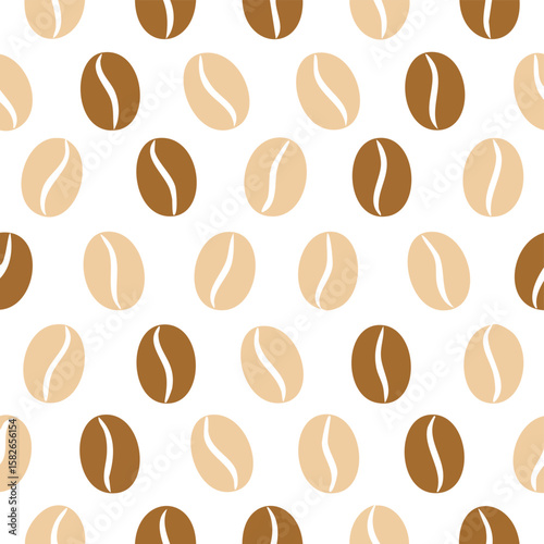 Seamless pattern of coffee beans in brown and beige tones background texture
