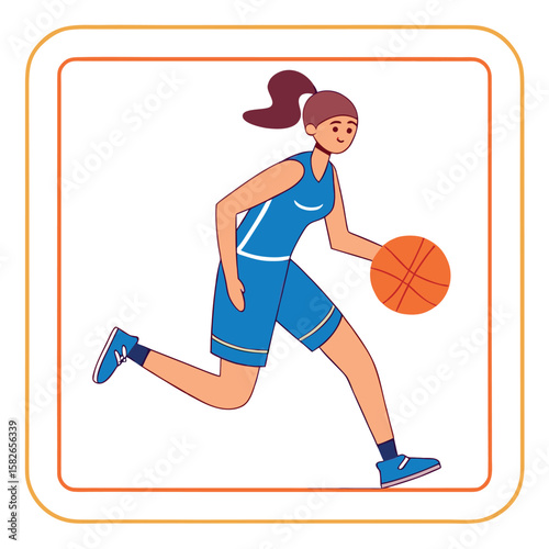 Young woman dribbling a basketball during a fast game on the court