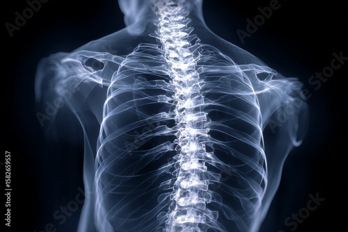 X-ray view of human spine and ribcage showing skeletal structure