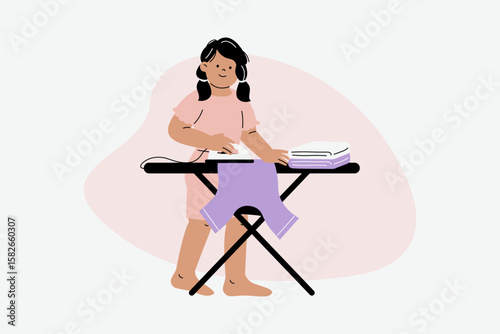 Woman Ironing Garments on Board for Wrinkle-Free Clothes