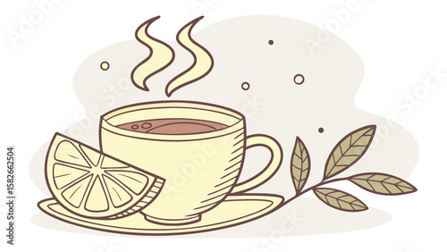 A steaming hot coffee drink in a mug with beans, perfect for a cafe or breakfast illustration
