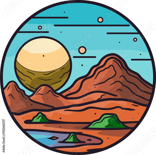 Serene Planetary Landscape with Mountains, Sky, and Water in Harmony