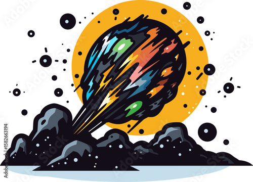 Cosmic Impact: A Comet's Fiery Descent Illustration