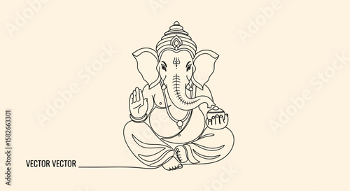 Line drawing of the Hindu deity Ganesha in a seated position.