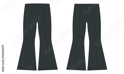 Ladies pant technical drawing fashion flat sketch vector illustration black color  template front and back