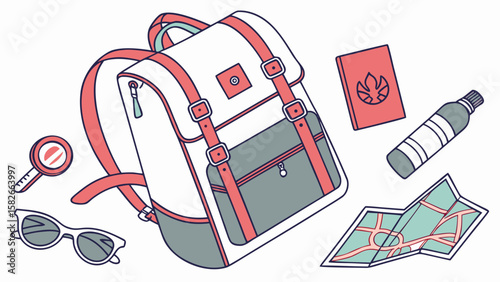 Back to school supplies and backpack in colorful vector illustration