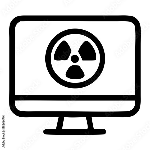 Simple Outline Radiation Symbol on Computer Screen Modern Icon Design