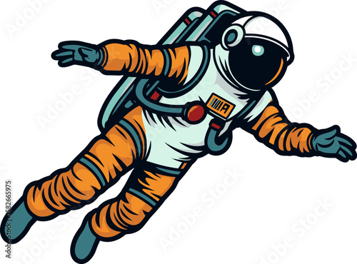 Astronaut in Space Suit Floating in Zero Gravity Illustration