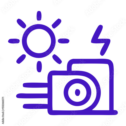 Doodle Line Style Electric Power Plant with Sun Illustration