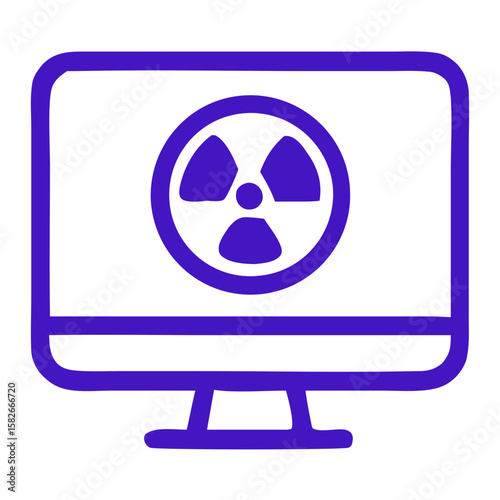 Simple Outline Radiation Symbol on Computer Screen Modern Icon Design