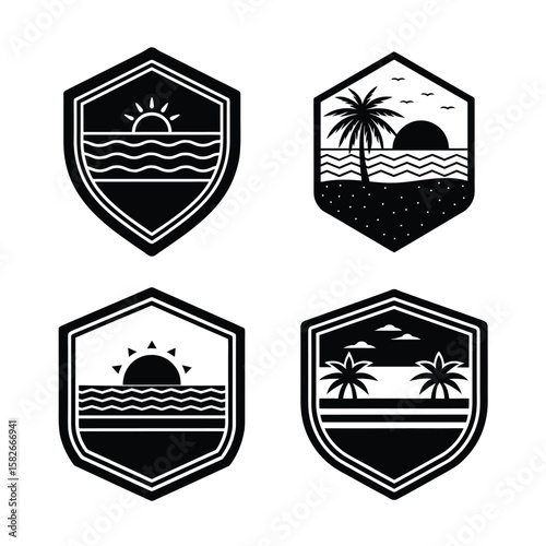 Beach badge Minimalist Silhouette Vector Set Bold Solid Icons for UI Web and Print