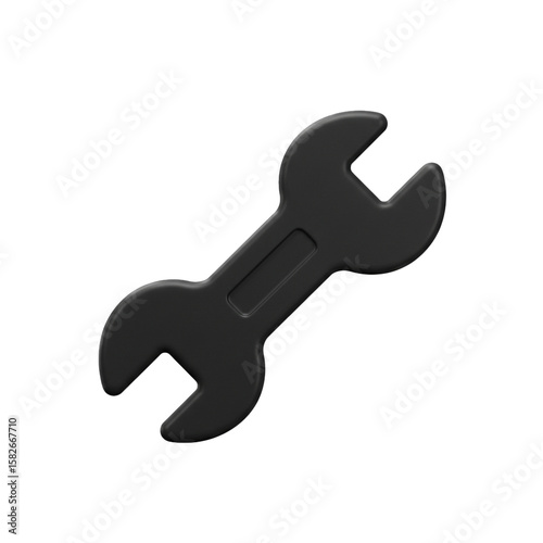Sleek minimalist black wrench floating against a pristine white canvas representation