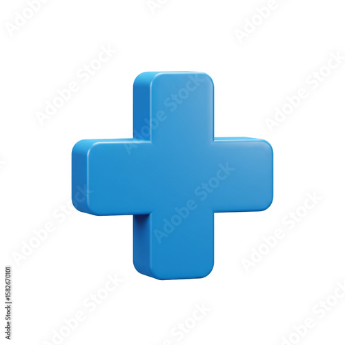 Dimensional azure cross symbol against isolated backdrop for aid or medicine
