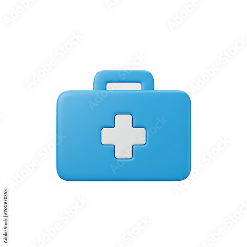 Sky blue first aid kit icon with symbolic white cross in a digital style