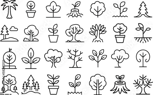 Trees and Woodland icon set. vector illustration