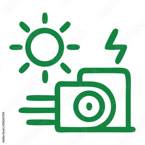 Doodle Line Style Electric Power Plant with Sun Illustration