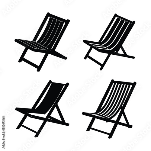 Beach chair Vector Silhouettes in Black High Quality Icon Set for Design Projects