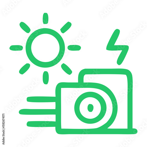 Doodle Line Style Electric Power Plant with Sun Illustration