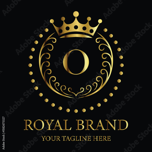 Luxury royal brand logo design featuring golden crown and letter O for premium business identity

