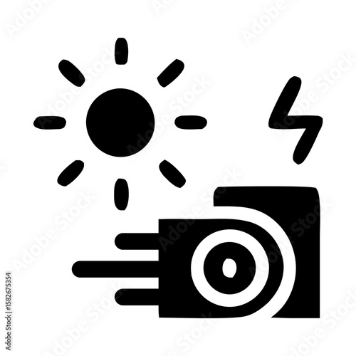 Doodle Line Style Electric Power Plant with Sun Illustration
