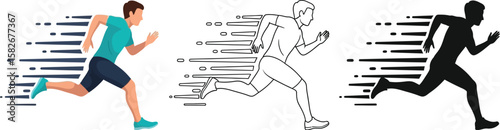 Running man vector illustration set for speed concept and athlete training design elements